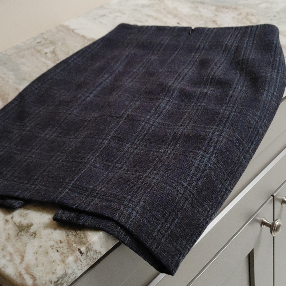 Plaid Wool Like Pencil Skirt XS